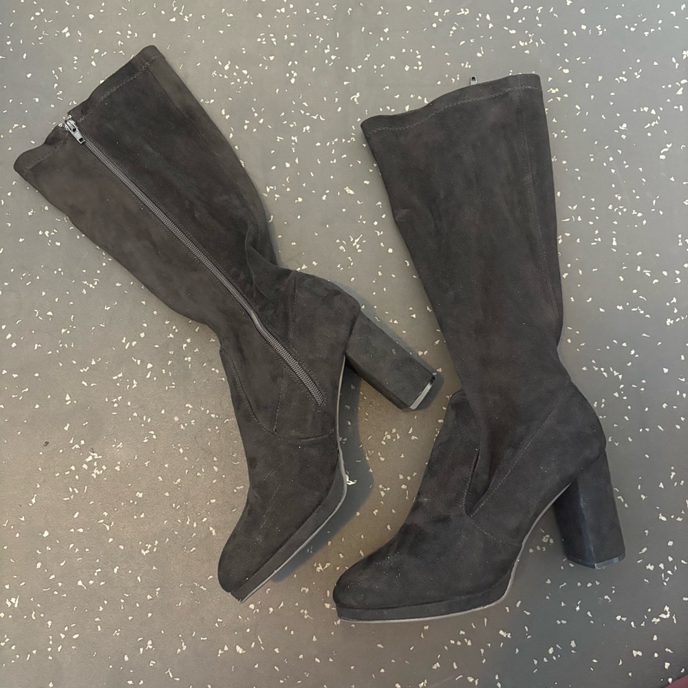Black Suede Knee-High Boots